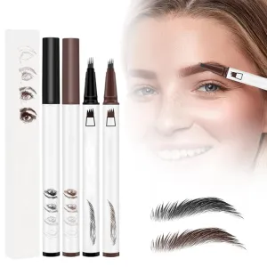 2 Pcs 3D Waterproof Magic Eyebrow Pencil, 2025 New Eyebrow Microblading Pen, Waterproof and Last All Day 4 Tip Brow Pencil with Precise Tip for Makeup Last All Day (Brown Black)