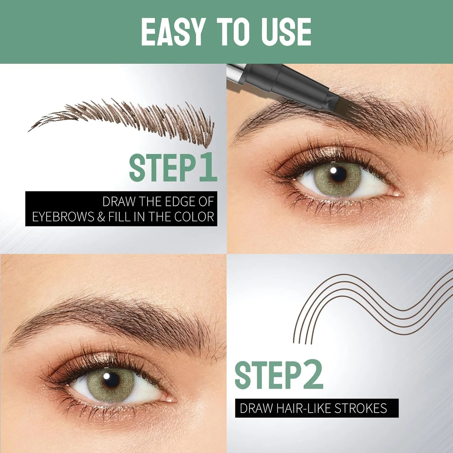 2 Pcs Microblading Eyebrow Pen Set with Eyebrow Brush, 3D Waterproof 4-Tip Precision Eyebrow Pencil, Long-Lasting Natural Fine Stroke Magic Eyebrow Pencil for Women Stay All Day (Dark Brown)