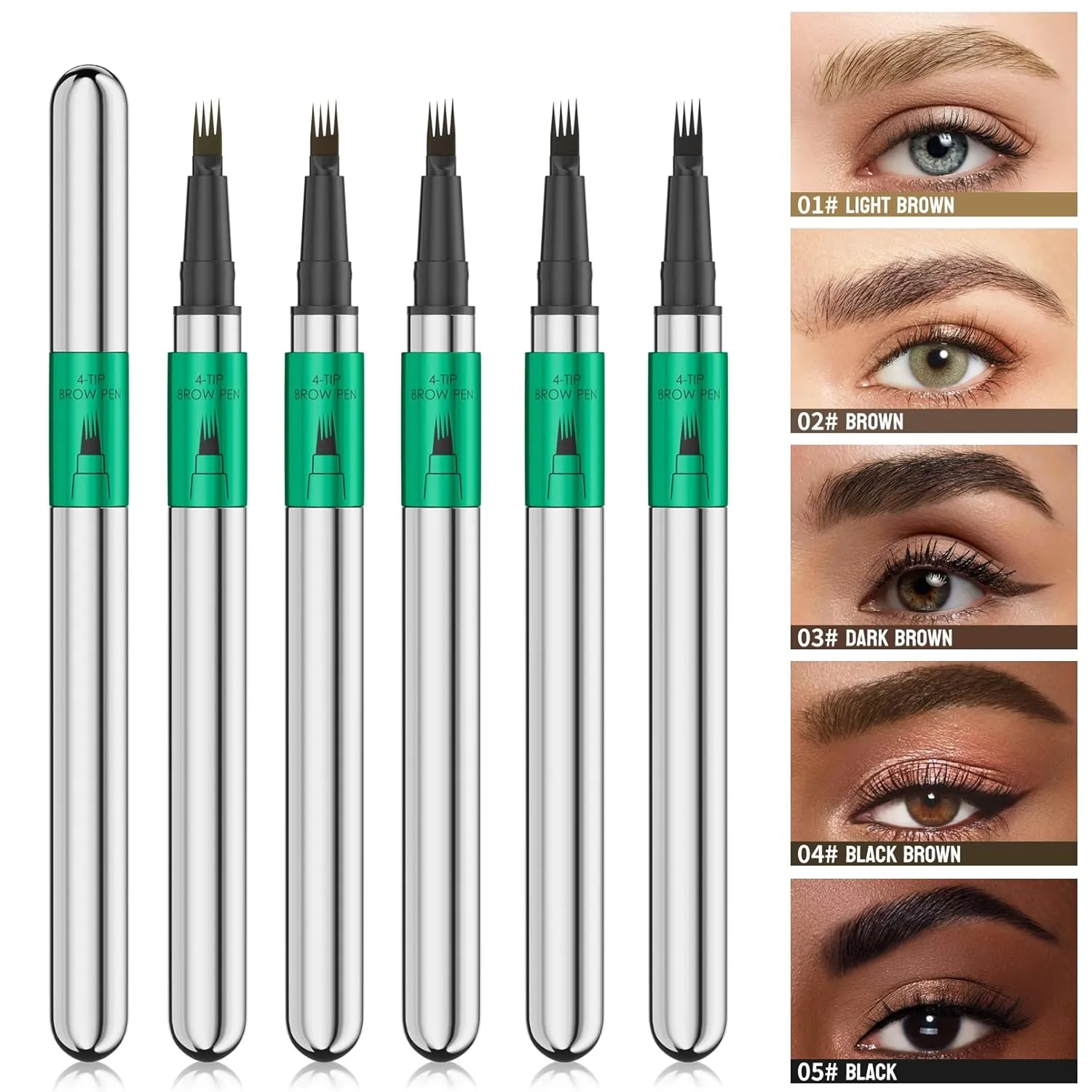 2 Pcs Microblading Eyebrow Pen Set with Eyebrow Brush, 3D Waterproof 4-Tip Precision Eyebrow Pencil, Long-Lasting Natural Fine Stroke Magic Eyebrow Pencil for Women Stay All Day (Dark Brown)