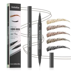 2 Pcs Microblading Eyebrow Pencil for Women, Waterproof Brow Pencil, with Eyebrow Brush, 2-in-1 Dual-Ended Eyebrow Pen for Natural Hair-Like Brows (Brown 2Pcs)