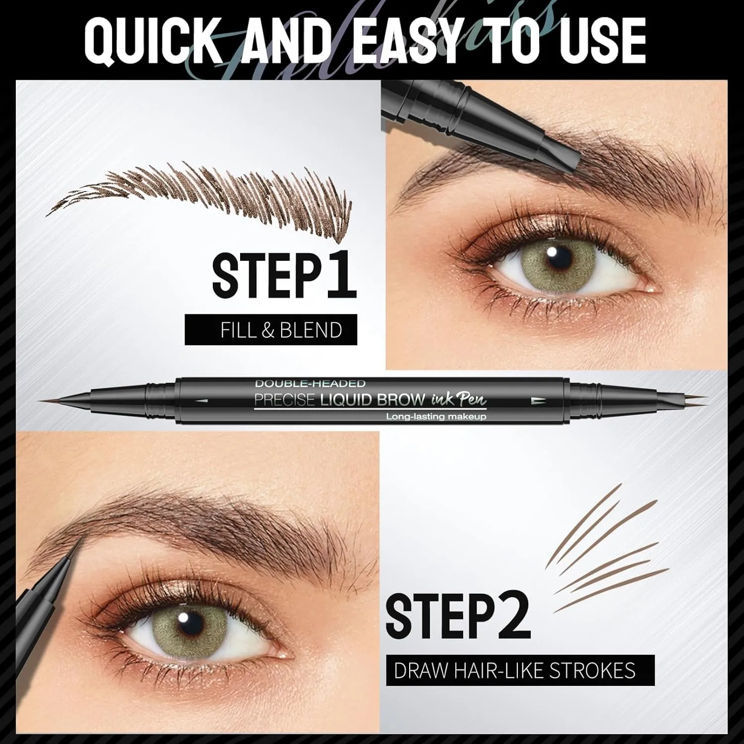 2 Pcs Microblading Eyebrow Pencil for Women, Waterproof Brow Pencil, with Eyebrow Brush, 2-in-1 Dual-Ended Eyebrow Pen for Natural Hair-Like Brows (Light Brown 2Pcs)