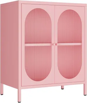 2 Translucent Door Metal Accent Storage Cabinet-Locker Cabinet for Bedroom, Bedside, Office Room,LivingRoom-Metal Storage Cabinet with 1 Adjustable Shelves(Pink)