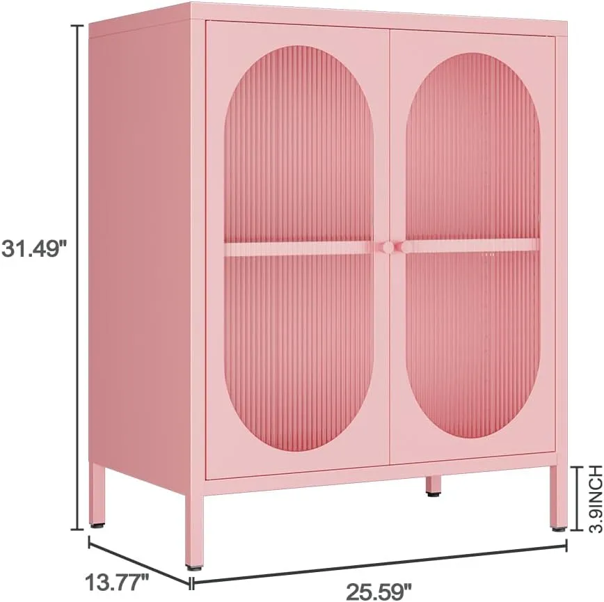 2 Translucent Door Metal Accent Storage Cabinet-Locker Cabinet for Bedroom, Bedside, Office Room,LivingRoom-Metal Storage Cabinet with 1 Adjustable Shelves(Pink)