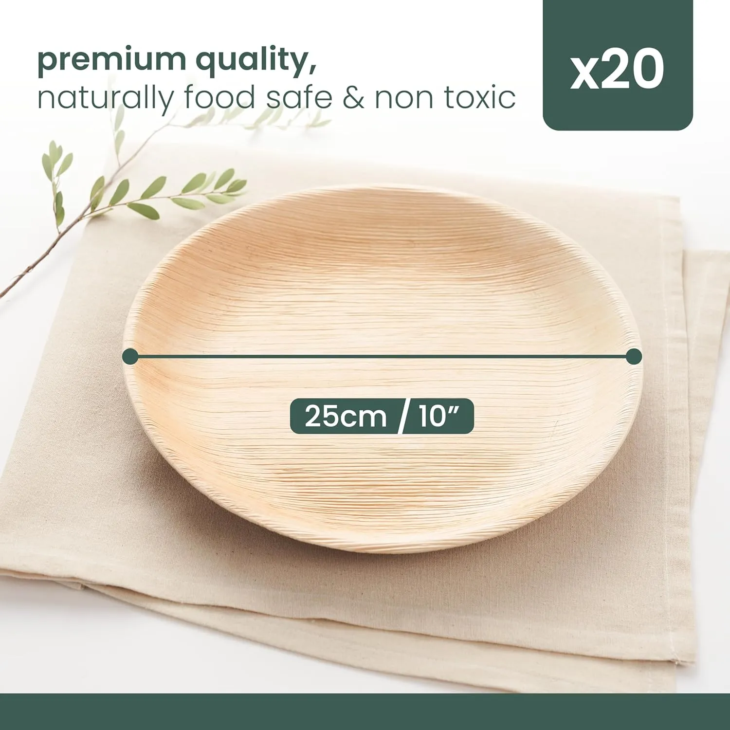 20 Pack Palm Leaf Plates 10 Inch (Round) Like Disposable Bamboo Plates | Disposable Tableware for Party, Picnic, Outdoor | Biodegradable & Microwave Safe