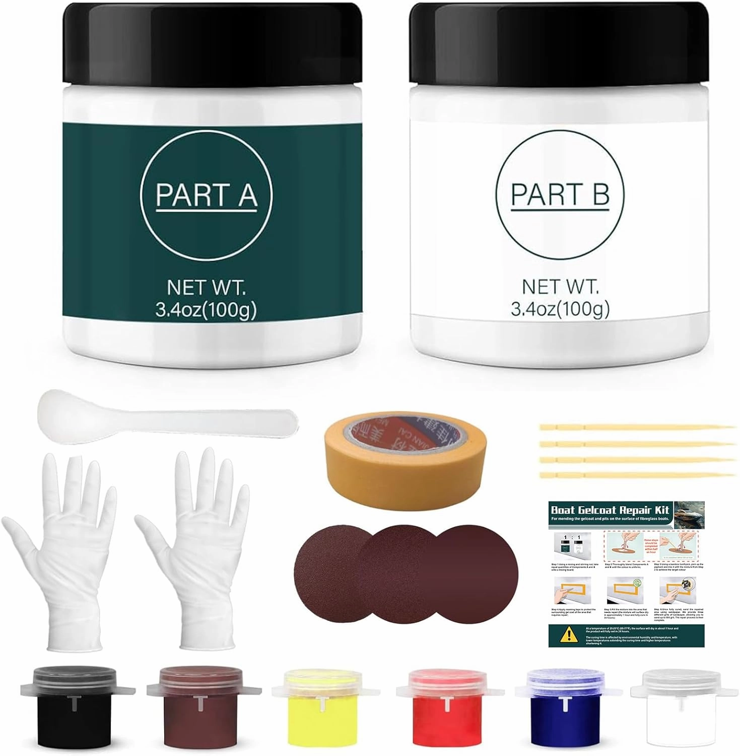 200g Gel Coat Repair Kit for Boats, Gel Coat for Boats Used to Repair Cracks Scratches Chips Holes Gaps, Marine Fiberglass Repair Kit Suitable for Fiberglass, Porcelain, Acrylic