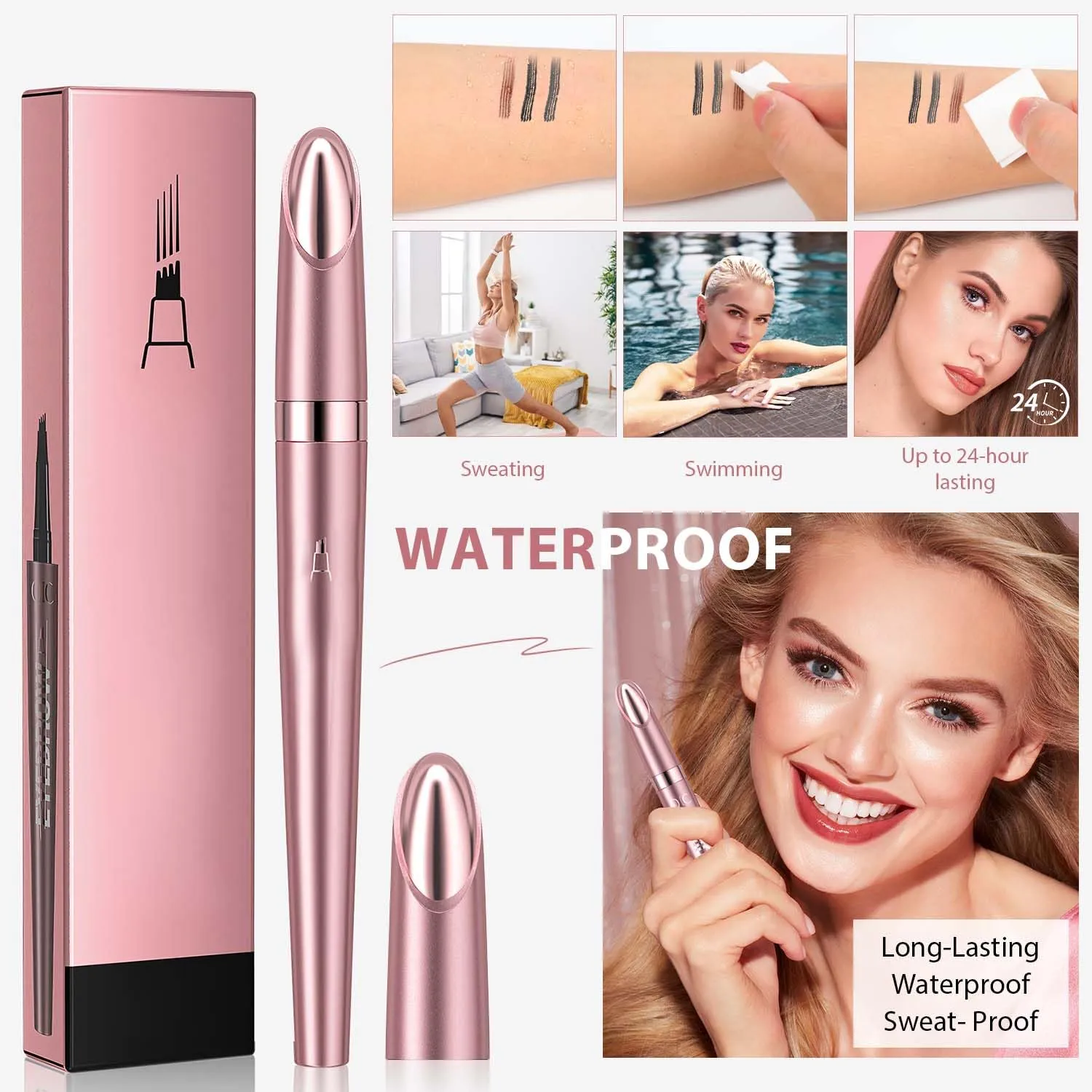 2024 New Magic Eyebrow Pencil, 3D Waterproof Microblading Eyebrow Pencil Contouring Pen, Long-Lasting Natural Fine Stroke Eyebrow Pencil with 4 Micro-Fork Tip for women Makeup (2, Gray)