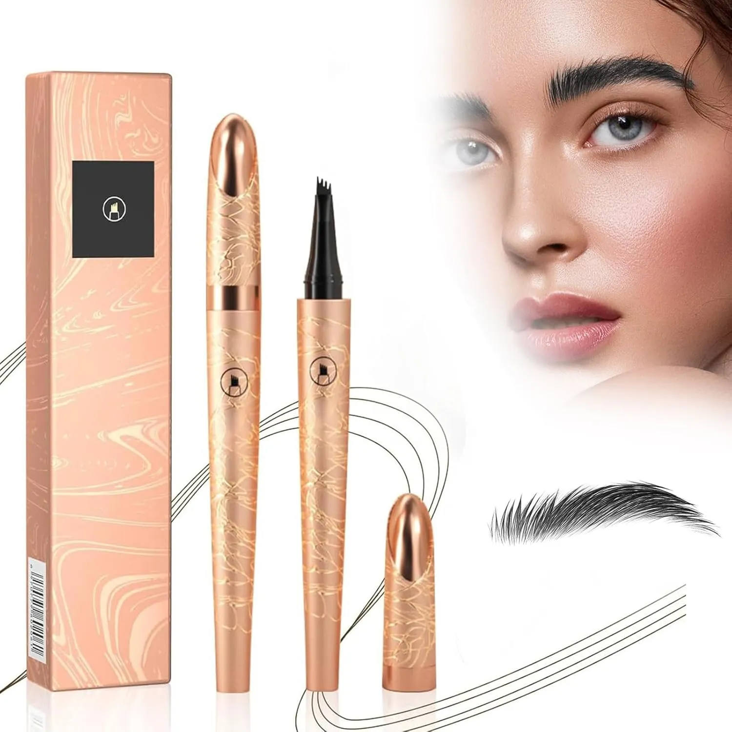 2024 New Magic Eyebrow Pencil, New 3D Waterproof Microblading Eyebrow Pencil Contouring Pen, 4-Tipped Precise Brow Pen, Long-Lasting Natural Fine Stroke Eyebrow Pen (b-black)
