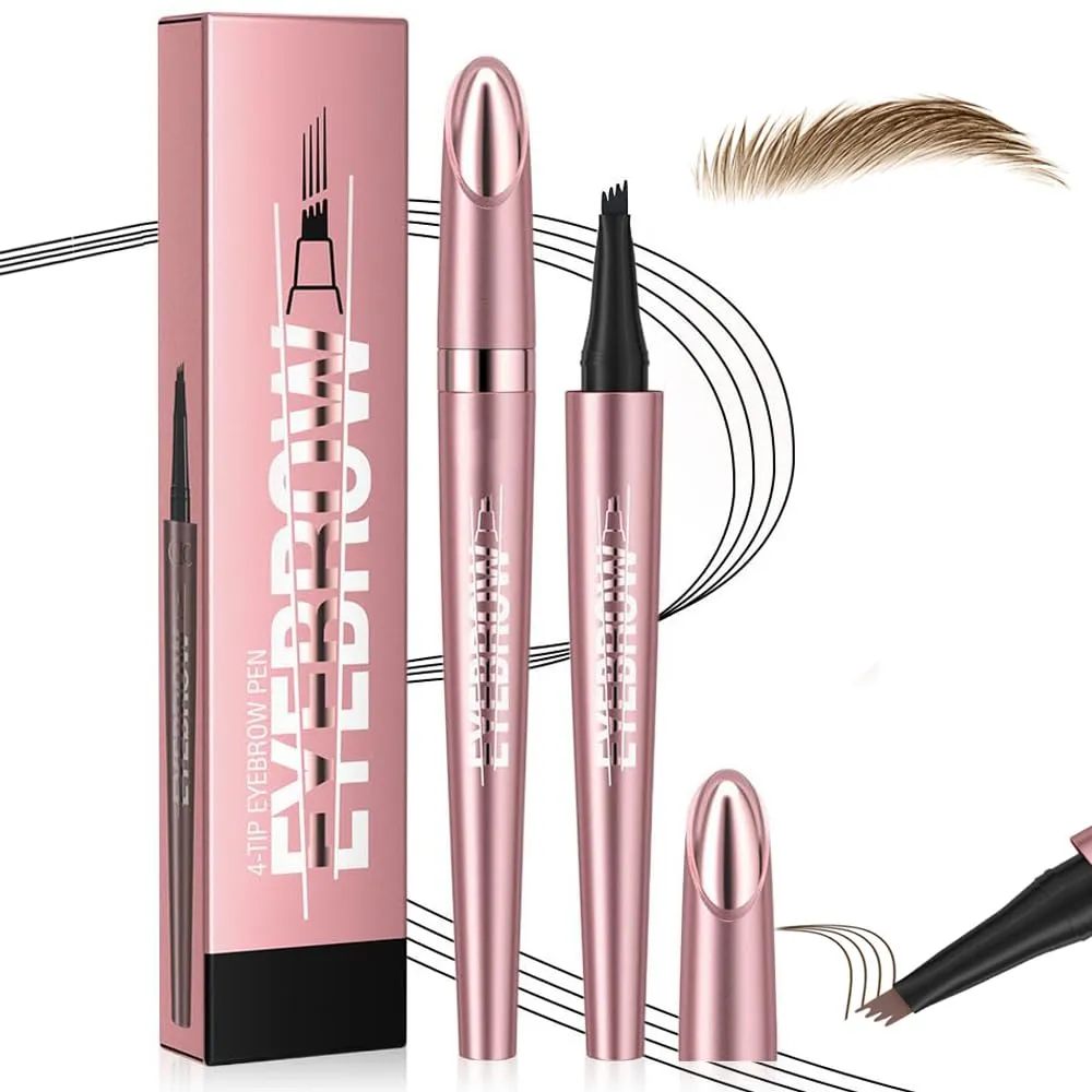 2024 New Microblading Eyebrow Pen, 3D Waterproof Microblading Pencil, Brow Pencil with Micro-fork Tip, Long-lasting Natural Makeup Fine Stroke Magic Eyebrow Pencil (Light Brown)