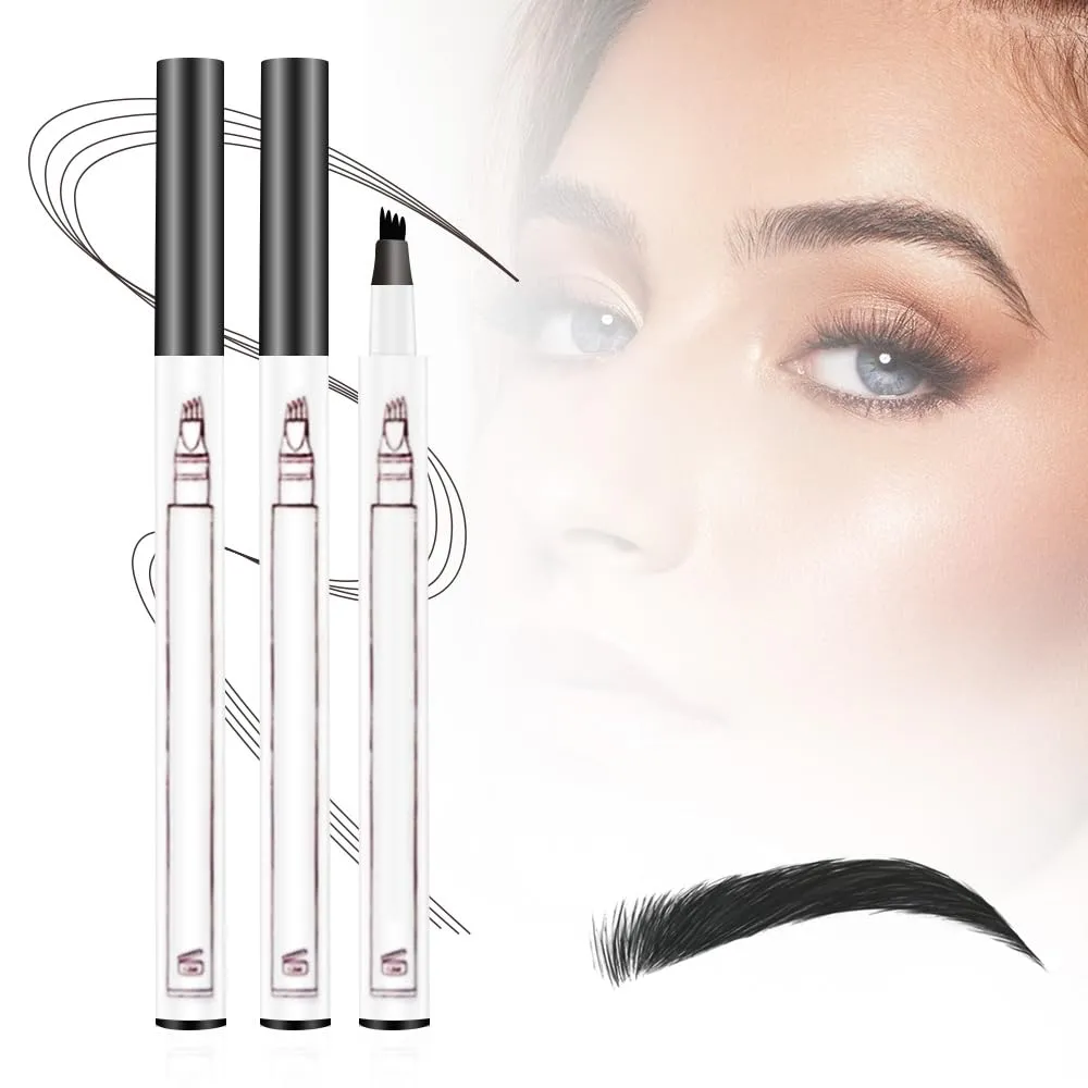 2024 Upgrade Waterproof Brow Pencil with Micro-Fork Tip,3D Magic Eyebrow Pencil 4-Head Split Waterproof Long-lasting Eyebrow Pencil,Natural Makeup Fine Stroke Eyebrow Tattoo Pencil (Black)