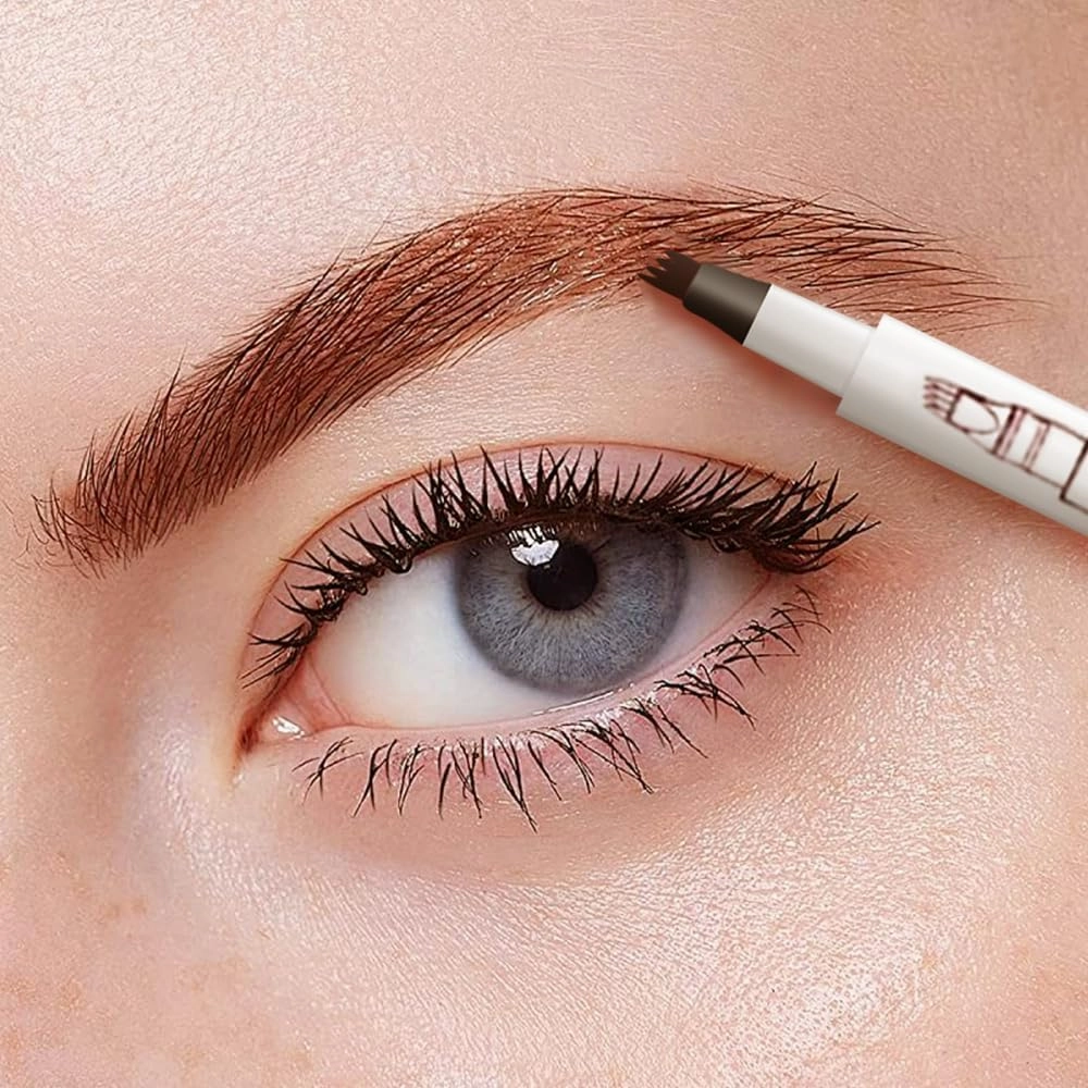 2024 Upgraded 3D Microblading Pencil, Natural Eyebrow Eyebrow Pencil, 4 Head Eyebrow Pencil, 2pcs 3D Magic Microblading Eyebrow Pencil, Dark brown waterproof long-lasting makeup (black)