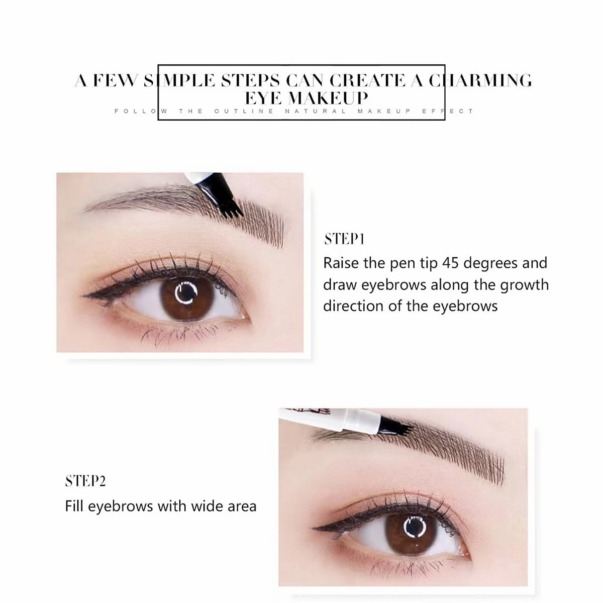 2024 Upgraded 3D Microblading Pencil, Natural Eyebrow Eyebrow Pencil, 4 Head Eyebrow Pencil, 2pcs 3D Magic Microblading Eyebrow Pencil, Dark brown waterproof long-lasting makeup (black)