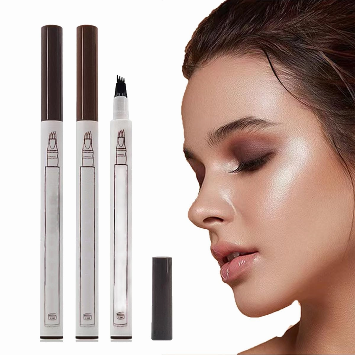 2024 Upgraded 3D Microblading Pencil, Natural Eyebrow Eyebrow Pencil, 4 Head Eyebrow Pencil, 2pcs 3D Magic Microblading Eyebrow Pencil, Dark brown waterproof long-lasting makeup (black)