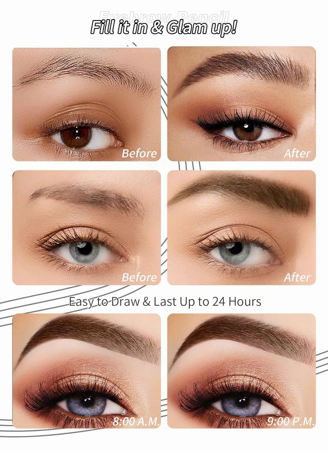 2024 Upgraded 3D Microblading Pencil, Natural Eyebrow Eyebrow Pencil, 4 Head Eyebrow Pencil, 2pcs 3D Magic Microblading Eyebrow Pencil, Dark brown waterproof long-lasting makeup (black)