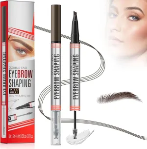 2025 New 2-in-1 Eyebrow Pencil with Gel, Dual-Ended 3D Microblading Magic Eyebrow Pen with 4 Tip & Eyebrow Brush, Waterproof Eyebrow Pencil Makeup Long-Lasting Eyebrow Pen for Women (Dark Brown)