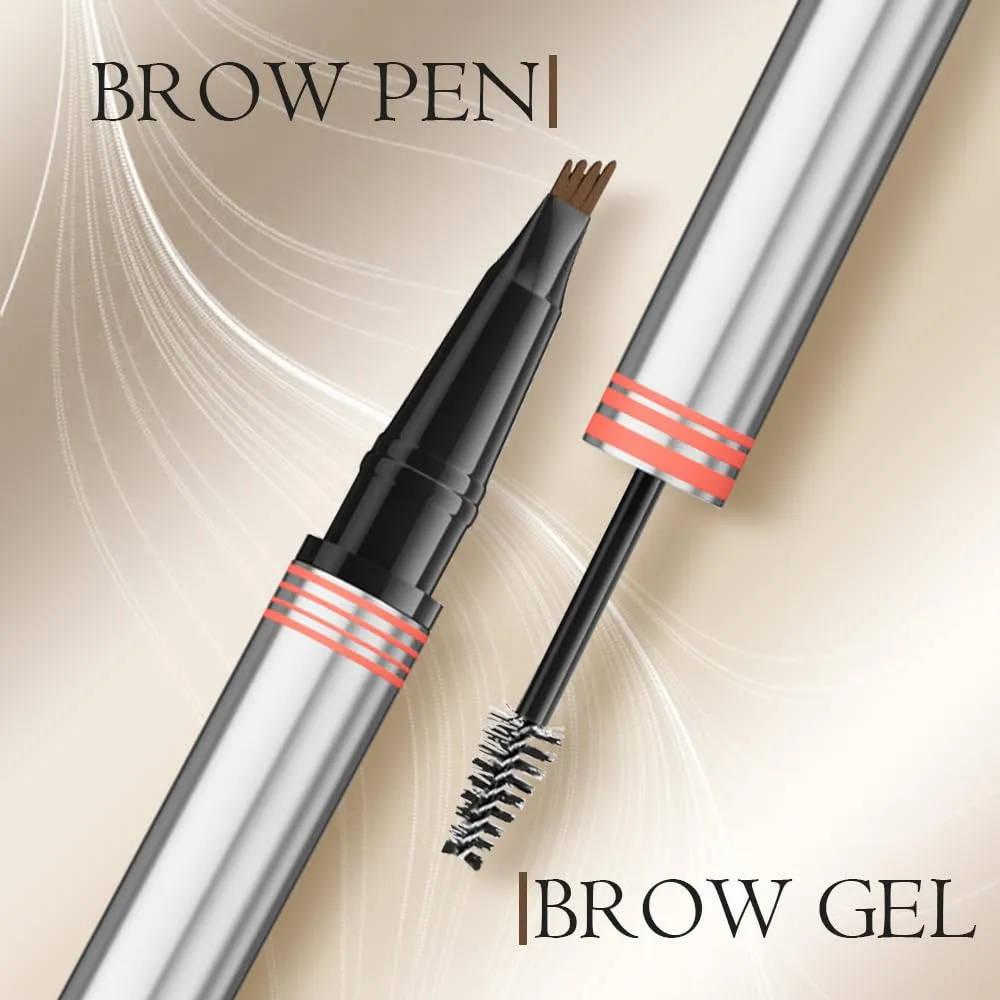 2025 New 2-in-1 Eyebrow Pencil with Gel, Dual-Ended 3D Microblading Magic Eyebrow Pen with 4 Tip & Eyebrow Brush, Waterproof Eyebrow Pencil Makeup Long-Lasting Eyebrow Pen for Women (Dark Brown)