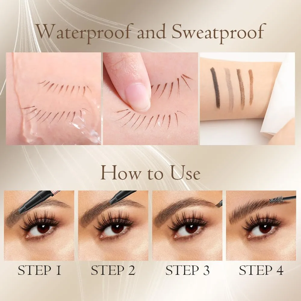 2025 New 2-in-1 Eyebrow Pencil with Gel, Dual-Ended 3D Microblading Magic Eyebrow Pen with 4 Tip & Eyebrow Brush, Waterproof Eyebrow Pencil Makeup Long-Lasting Eyebrow Pen for Women (Dark Brown)