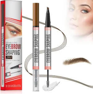 2025 New 2-in-1 Eyebrow Pencil with Gel, Dual-Ended 3D Microblading Magic Eyebrow Pen with 4 Tip & Eyebrow Brush, Waterproof Eyebrow Pencil Makeup Long-Lasting Eyebrow Pen for Women (Light Brown)