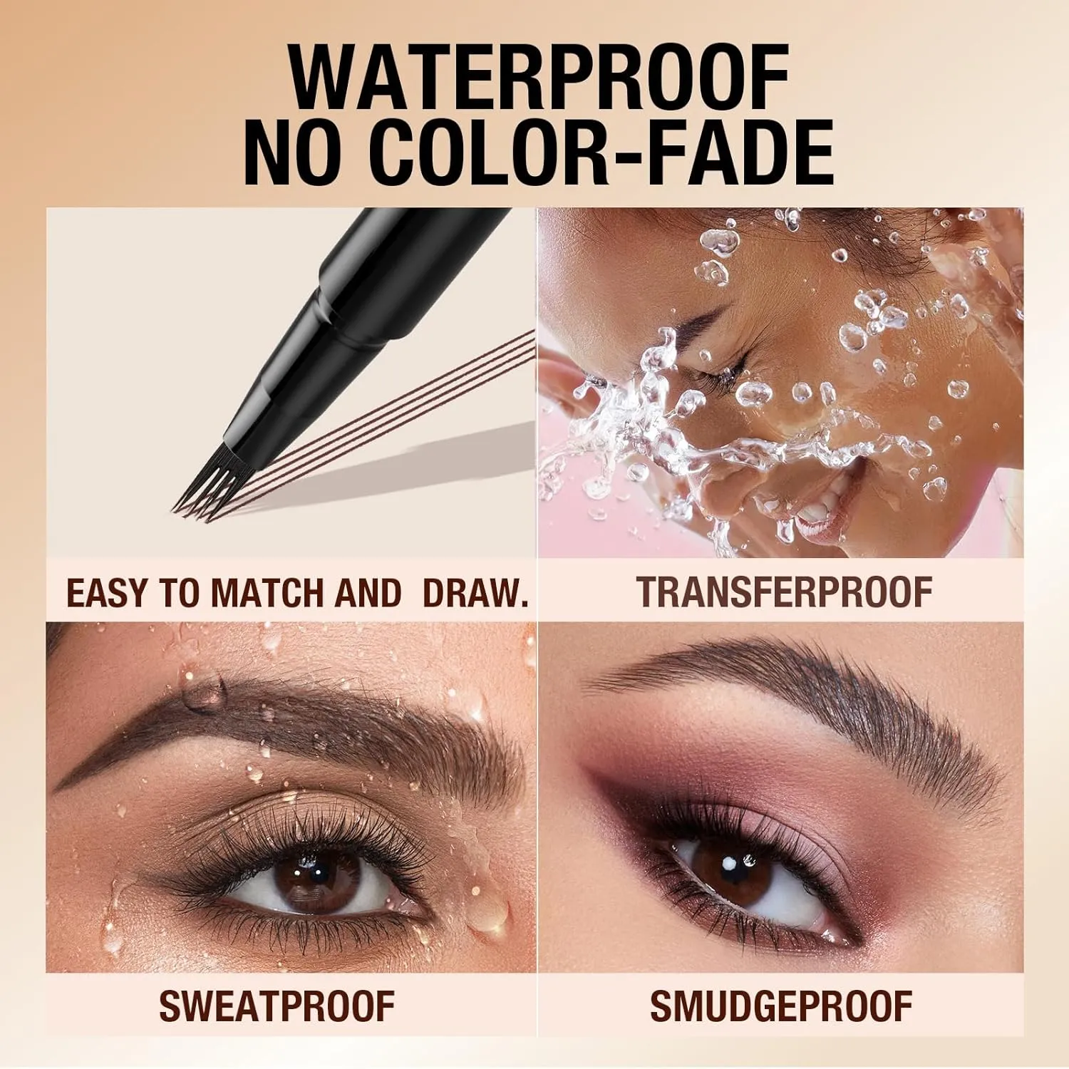 2025 New Magic 4-Tip Eyebrow Pencil, Upgraded 3D Waterproof and Sweat-Proof Microblading Eyebrow Pencil Contouring Pen with 4 Fork, 3D Eyebrow Pencils for Women Create Natural Brow (1pc Ash Brown)