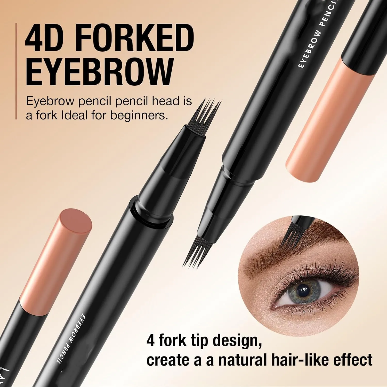 2025 New Magic 4-Tip Eyebrow Pencil, Upgraded 3D Waterproof and Sweat-Proof Microblading Eyebrow Pencil Contouring Pen with 4 Fork, 3D Eyebrow Pencils for Women Create Natural Brow (1pc Ash Brown)