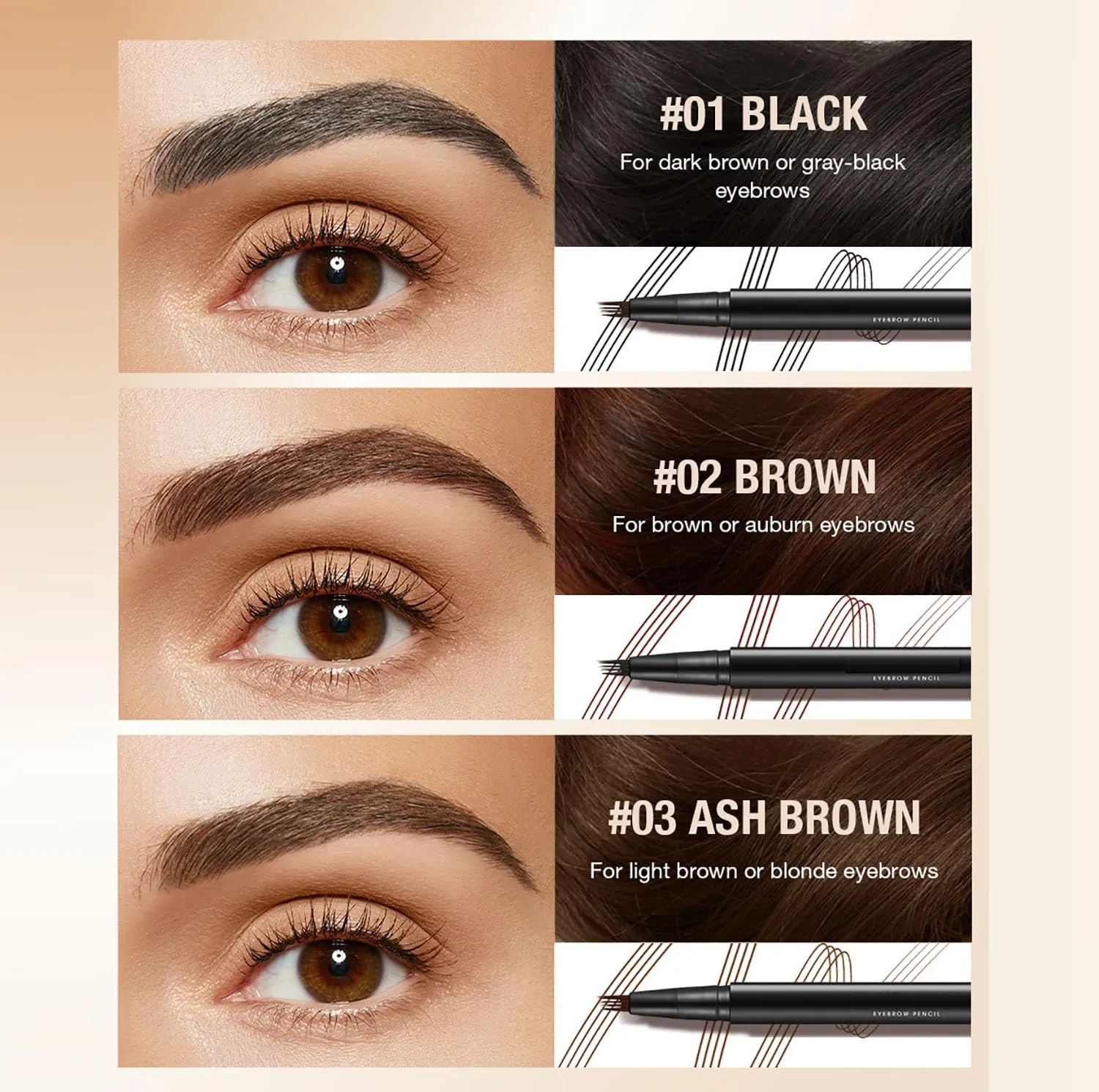 2025 New Magic 4-Tip Eyebrow Pencil, Upgraded 3D Waterproof and Sweat-Proof Microblading Eyebrow Pencil Contouring Pen with 4 Fork, 3D Eyebrow Pencils for Women Create Natural Brow (1pc Ash Brown)