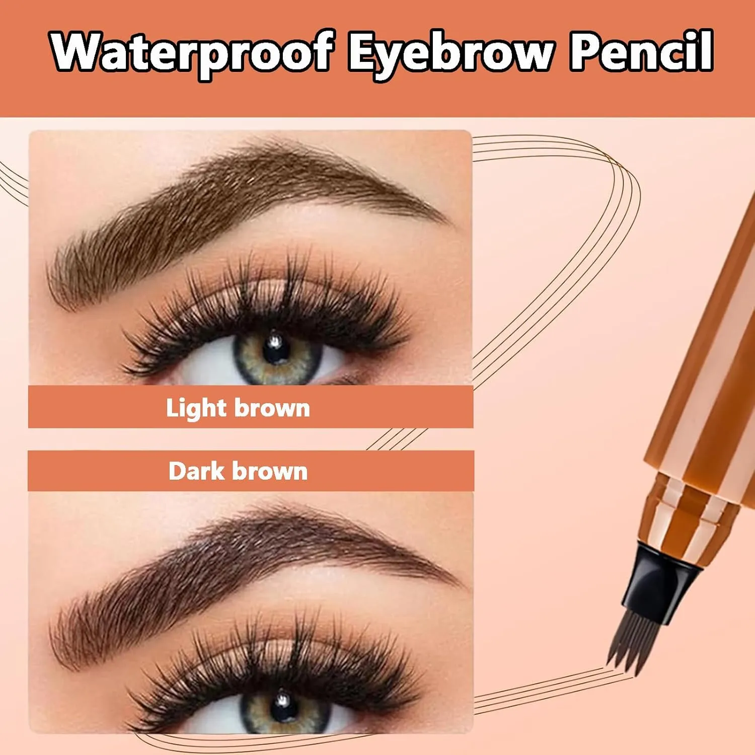 2025 New Microblading Eyebrow Pen,Waterproof Eyebrow Pencil for Women 4 Tip Brow Pencil with Hair Like Strokes,Natural and Long-Lasting 4d Eyebrow Pen (2PC,Dark Brown)