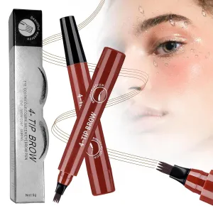 2025 Primum Magic Eyebrow Contouring Pencil, Waterproof Microblading Eyebrow Pencils for Women, 4 Tipped Precise Medium Brown Black Eye Brow Pen for Natural Makeup (Red Brown)