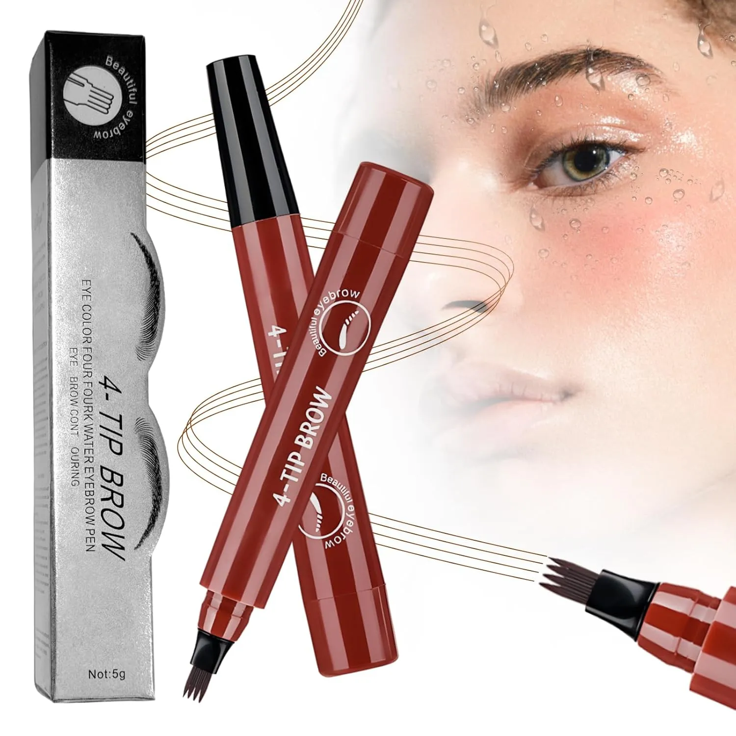 2025 Primum Magic Eyebrow Contouring Pencil, Waterproof Microblading Eyebrow Pencils for Women, 4 Tipped Precise Medium Brown Black Eye Brow Pen for Natural Makeup (Red Brown)