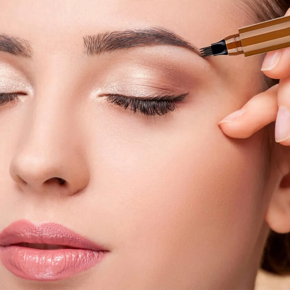 2025 Upgrade Microblading Eyebrow Pencil, 3D Magic Eyebrow Tattoo Pencils 4 Tip Eye Brow Pen, Long-Lasting Fine Stroke Magic Eyebrows Pencil Womens Natural Makeup (Black)