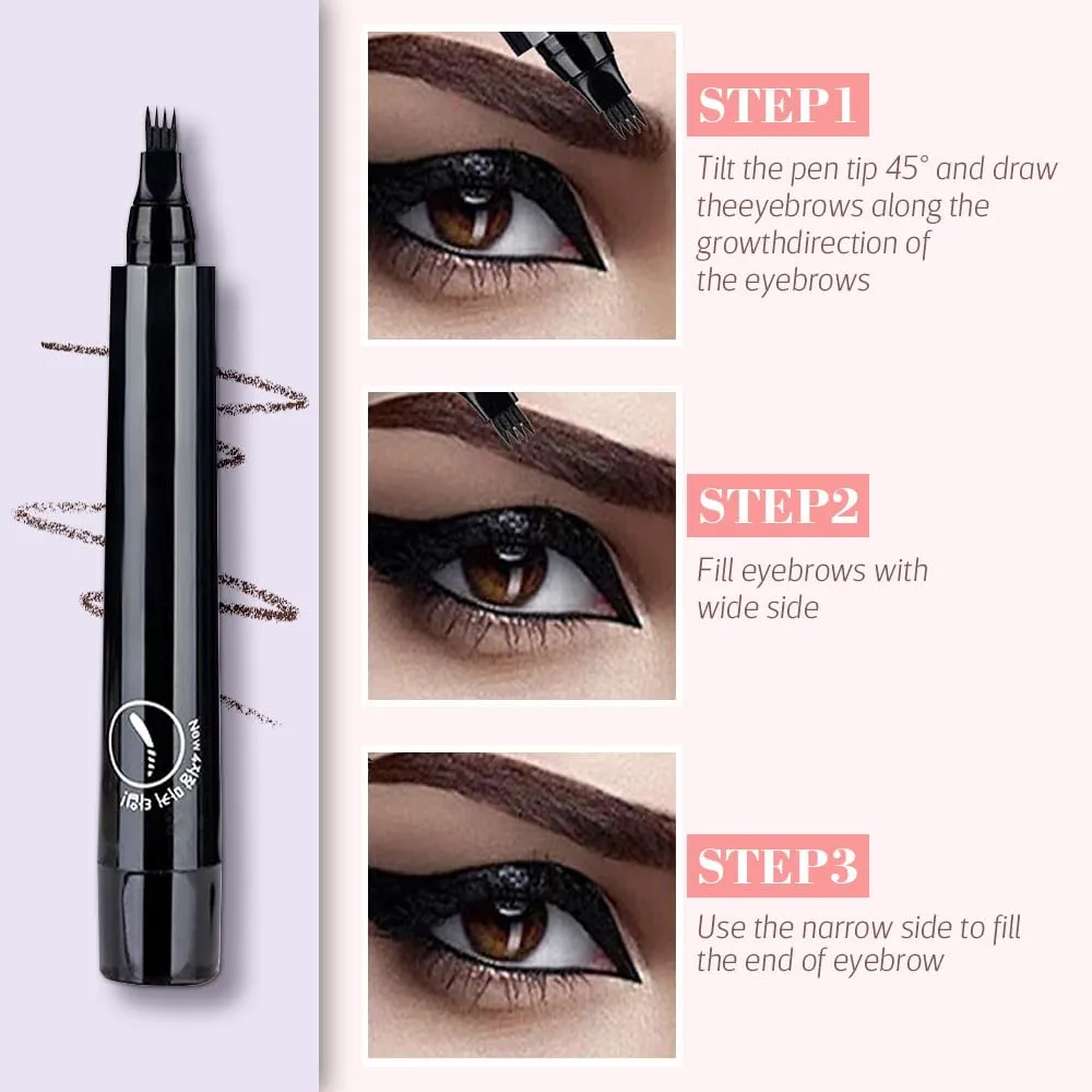 2025 Upgrade Microblading Eyebrow Pencil, 3D Magic Eyebrow Tattoo Pencils 4 Tip Eye Brow Pen, Long-Lasting Fine Stroke Magic Eyebrows Pencil Womens Natural Makeup (Black)