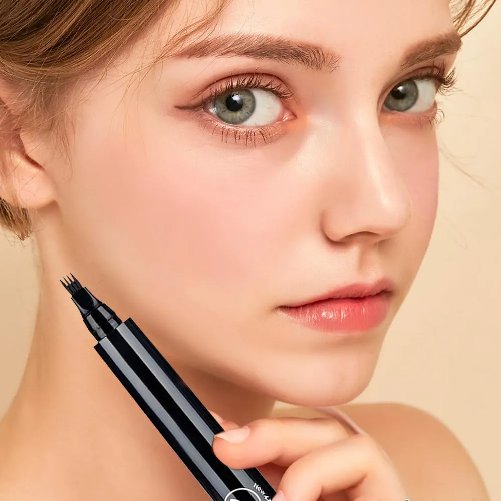 2025 Upgrade Microblading Eyebrow Pencil, 3D Magic Eyebrow Tattoo Pencils 4 Tip Eye Brow Pen, Long-Lasting Fine Stroke Magic Eyebrows Pencil Womens Natural Makeup (Black)