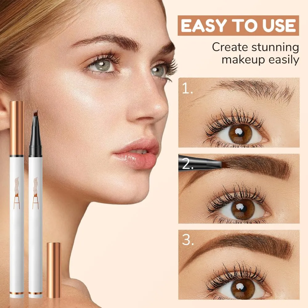 2025 Upgraded Microblading Eyebrow Pencils, 4 Tip Eye Brow Pen Magic Eyebrows Tattoo Pencil, 3D Microblading Eyebrow Pencil Eye Brow Pencils Contouring Pen for Women (Dark Brown)