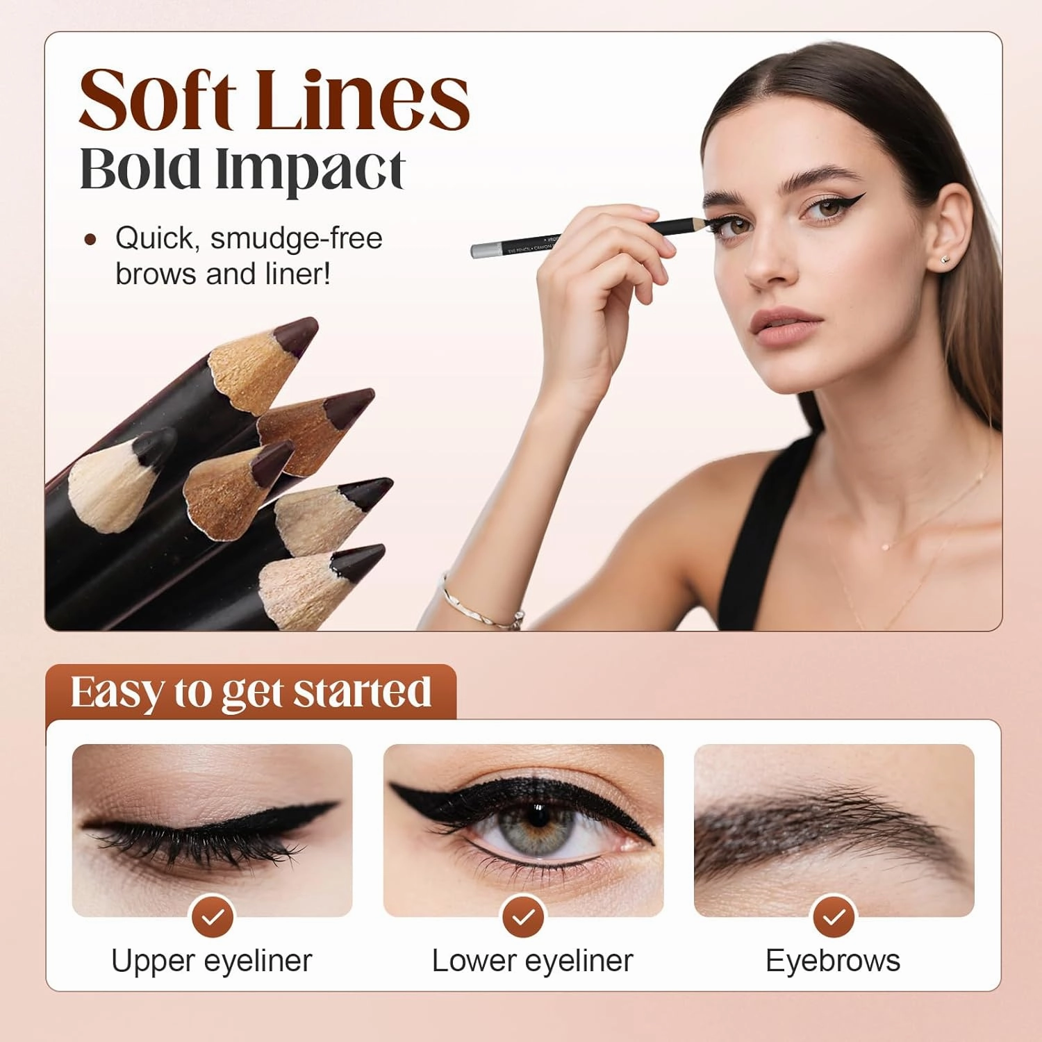 2025 New 24 HR Waterproof Eyeliner Duo Sharpenable Eye Pencil, No Smudging, Fading, 2 in 1 Eye Liner and Eyebrow Pencils, Smooth and Easy to Color (Brown Beige)