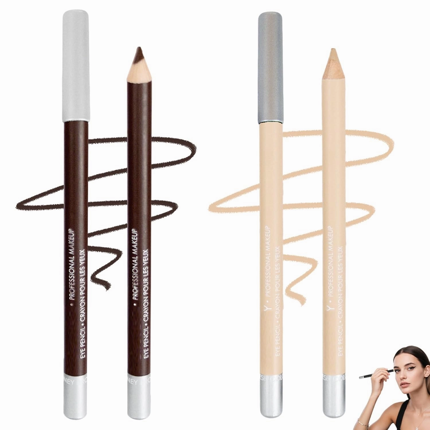 2025 New 24 HR Waterproof Eyeliner Duo Sharpenable Eye Pencil, No Smudging, Fading, 2 in 1 Eye Liner and Eyebrow Pencils, Smooth and Easy to Color (Brown Beige)