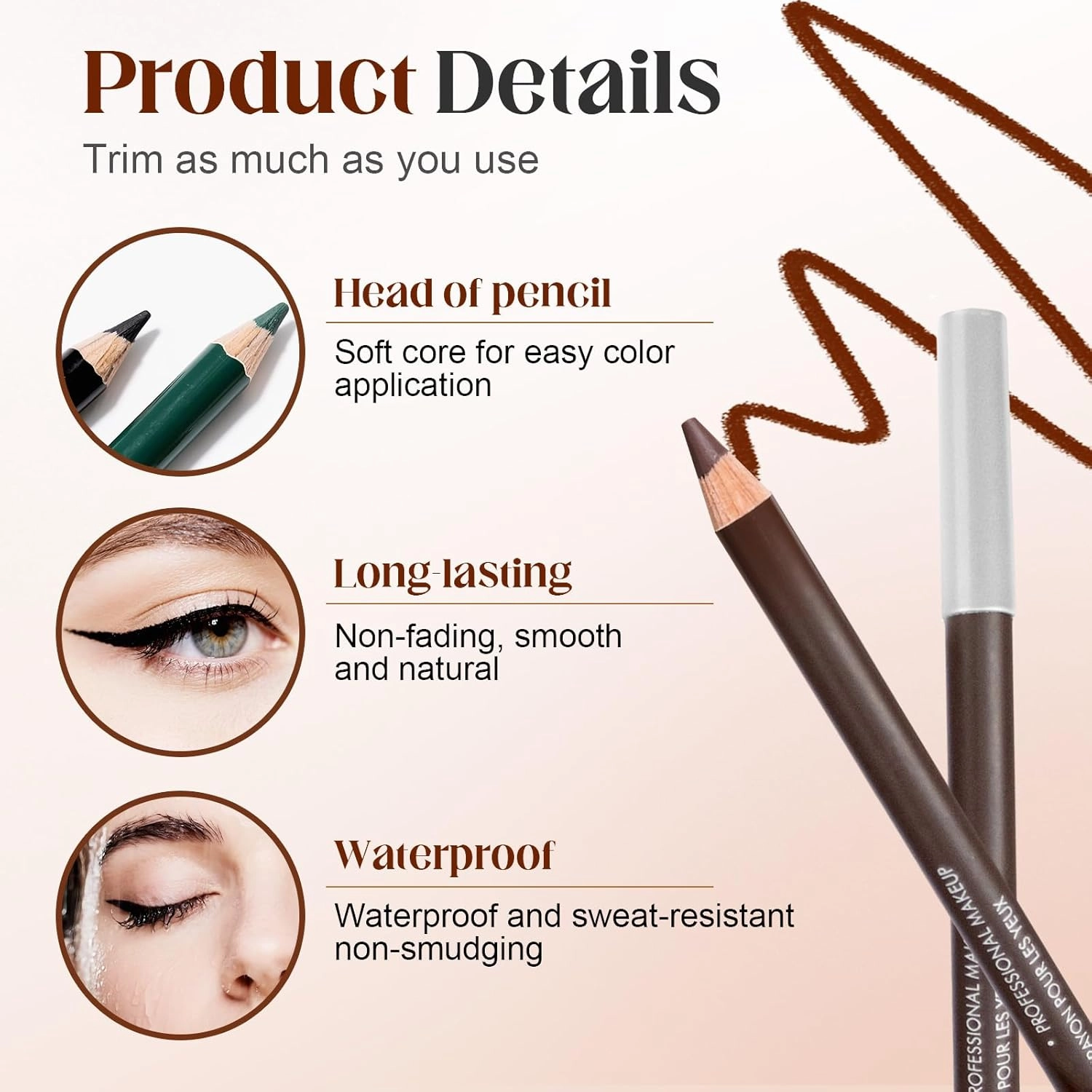 2025 New 24 HR Waterproof Eyeliner Duo Sharpenable Eye Pencil, No Smudging, Fading, 2 in 1 Eye Liner and Eyebrow Pencils, Smooth and Easy to Color (Brown Beige)