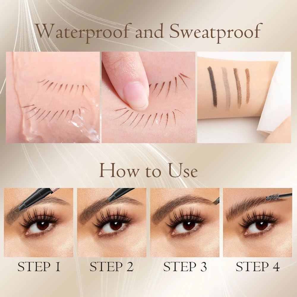 2025 New 2-in-1 Eyebrow Pencil with Gel, Dual-Ended 3D Microblading Magic Eyebrow Pen with 4 Tip & Eyebrow Brush, Waterproof Eyebrow Pencil Makeup Long-Lasting Eyebrow Pen for Women (Black)