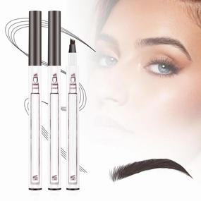2025 New 2PCS 3D Magic Microblading Eyebrow Pencil, Upgrade Waterproof Microblading Eyebrow Pen 4 Fork Tip Tattoo Pencil, 24 Hours Fine Stroke Eyebrow Pen Makeup Eyebrow Pencils (Dark Brown)
