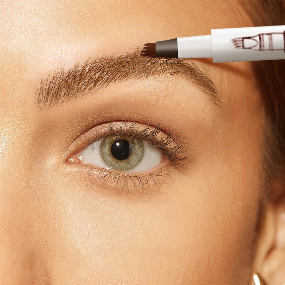 2025 New 2PCS 3D Magic Microblading Eyebrow Pencil, Upgrade Waterproof Microblading Eyebrow Pen 4 Fork Tip Tattoo Pencil, 24 Hours Fine Stroke Eyebrow Pen Makeup Eyebrow Pencils (Dark Brown)