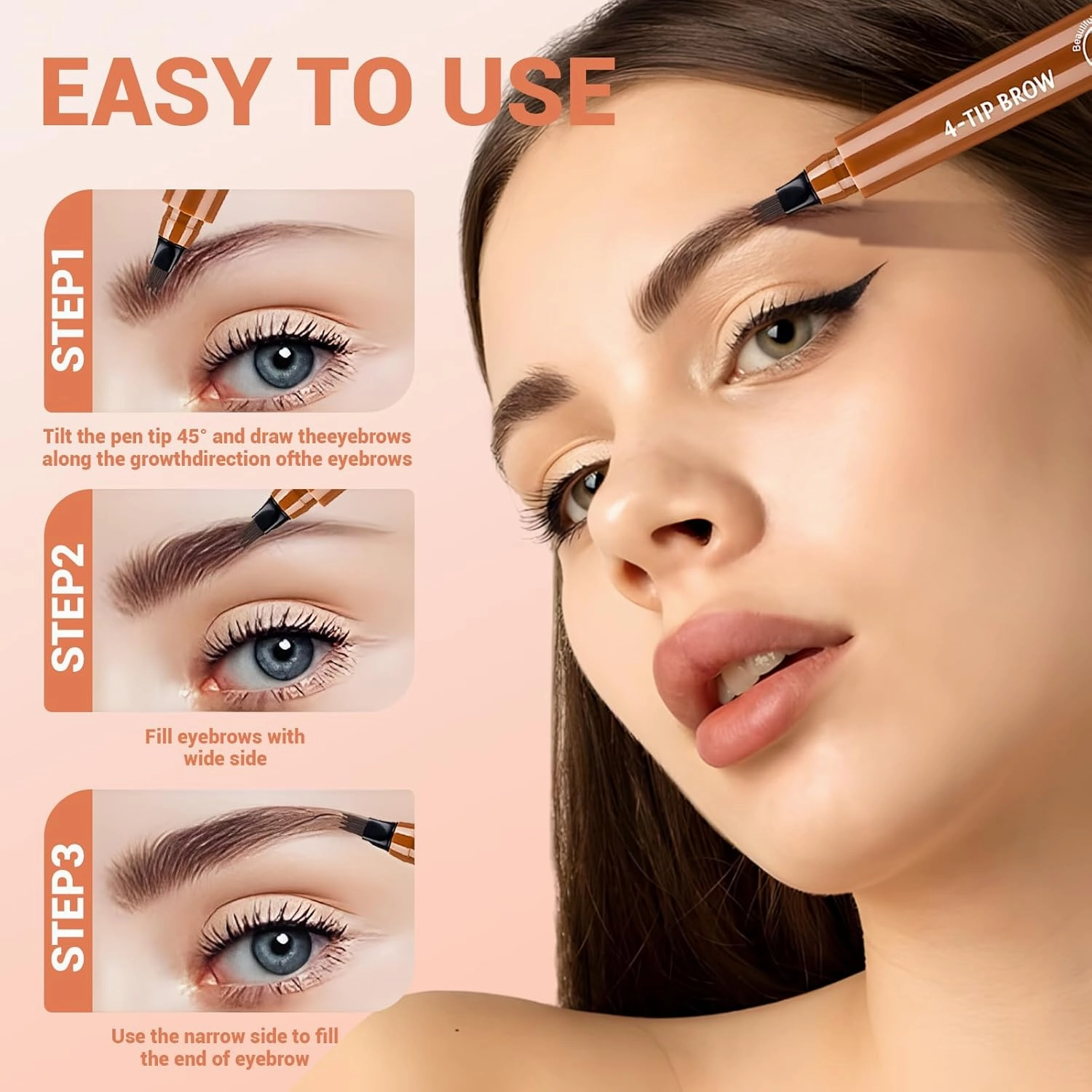 2025 New Microblading Eyebrow Pencil, Upgraded 3D Waterproof 4 Tip Magic Eyebrow Pencil, Natural Gap Filling Eyebrow Makeup Contouring Pen Long-Lasting Fine Stroke Eye Brow Pen (Gray Brown)