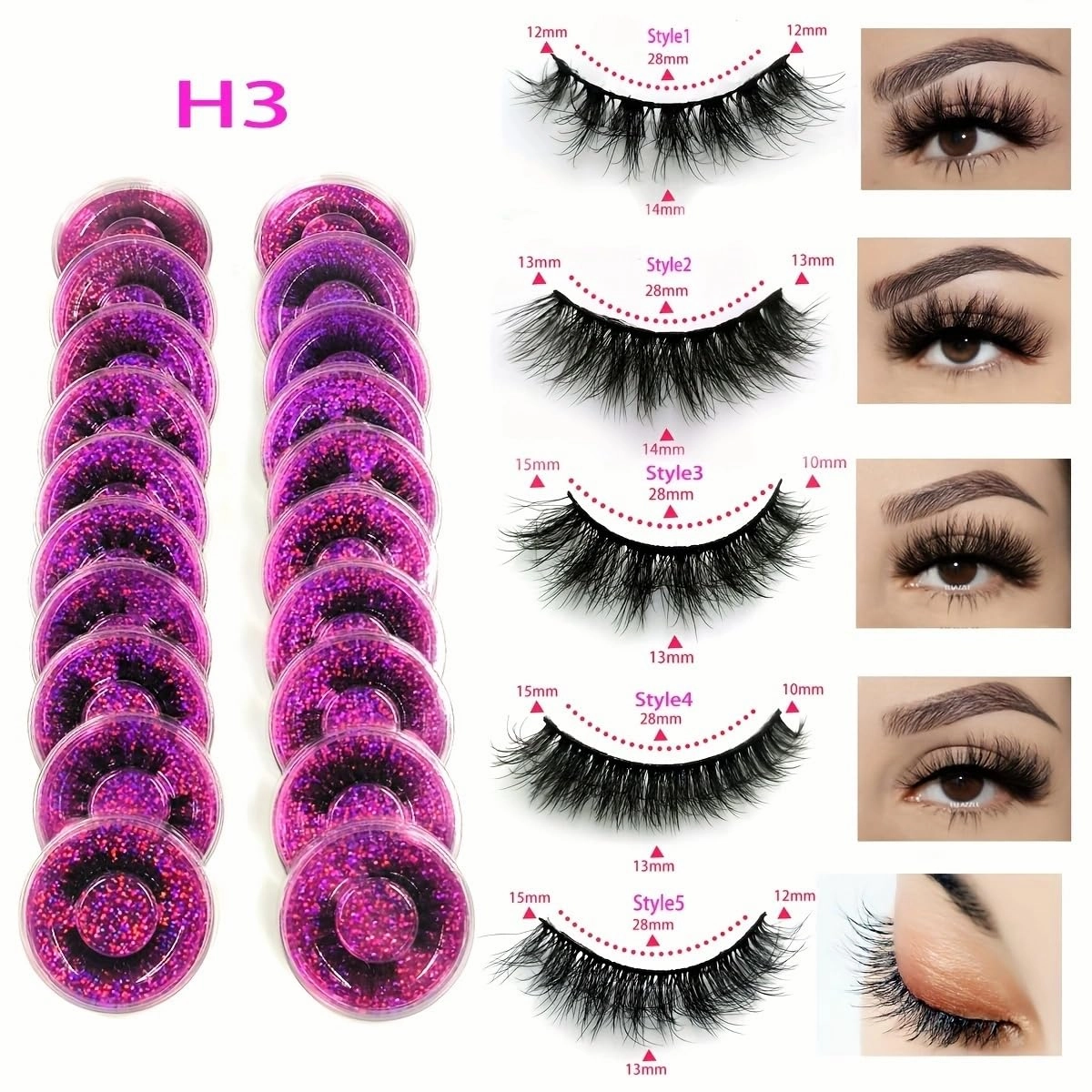 20 Pairs False Lashes 3D Volume Natural Look Wispy Fluffy Eyelashes Wholesale Lashes Pack(H3)