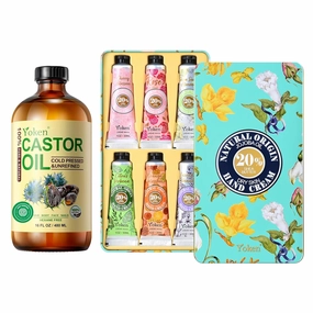 20% Shea Butter Hand Cream Tin Set and EWG Verified Organic Cold Pressed Jojoba Oil in Glass Bottle 16 fl oz, Clean Ingredients, Deeply Nourishing Body Skin Hand Moisturizer