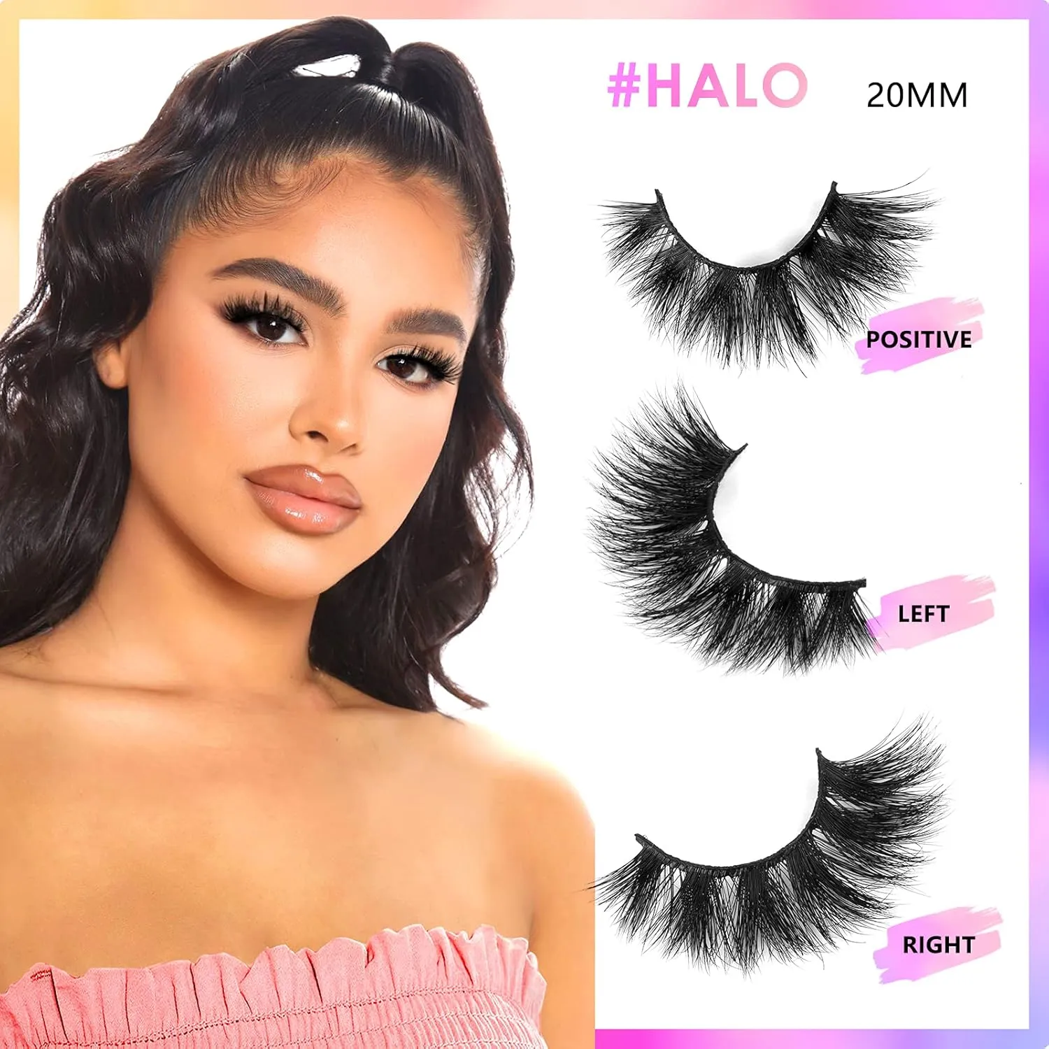 20mm Mink Lashes, 3D Real Mink Lashes, 3 Pairs Fluffy Dramatic False Eyelashes, 100% HandMade Mink Lshes, 6D Wispy Long Thick Full Volume Strip Eye Lashes, Cruelty Free (Party Time)
