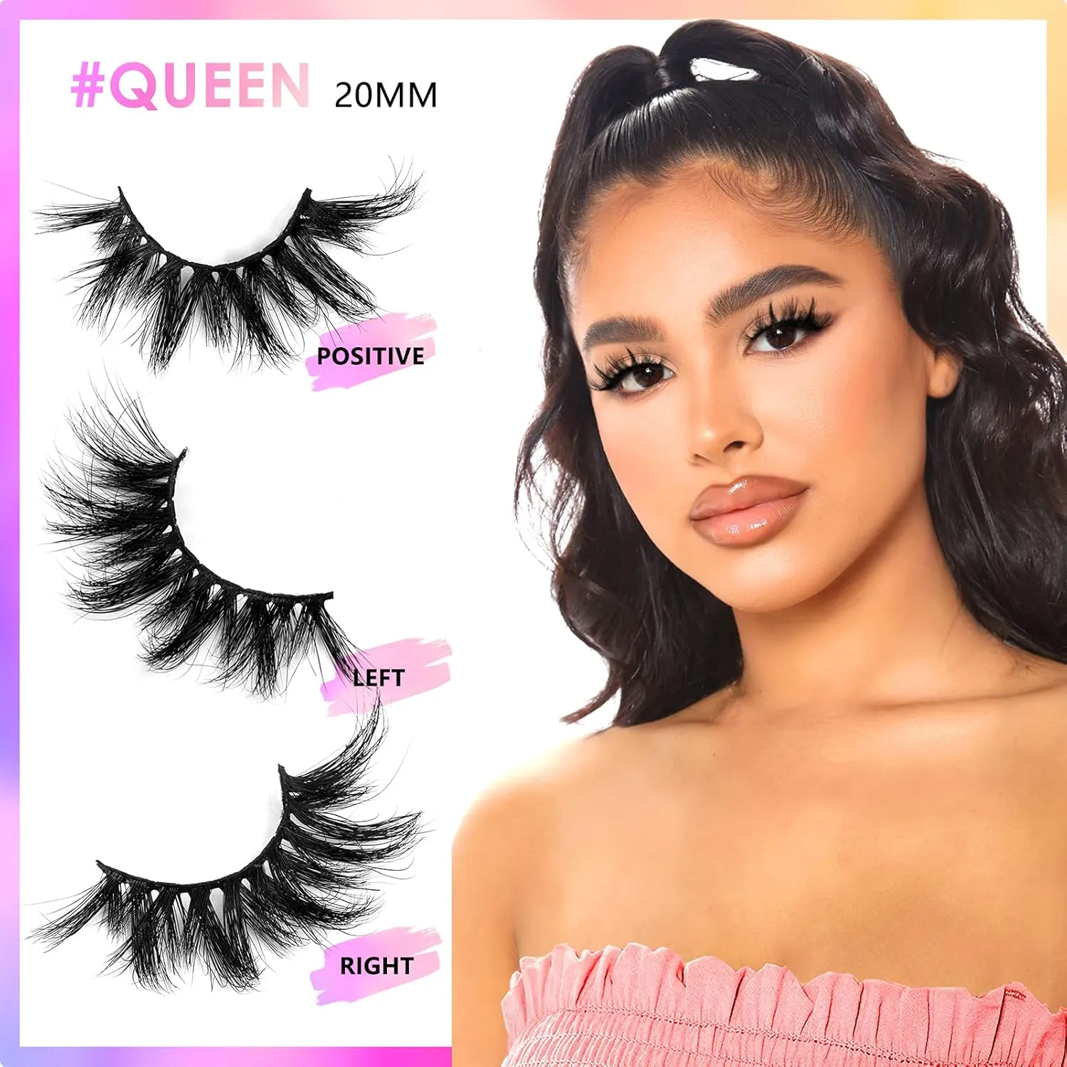 20mm Mink Lashes, 3D Real Mink Lashes, 3 Pairs Fluffy Dramatic False Eyelashes, 100% HandMade Mink Lshes, 6D Wispy Long Thick Full Volume Strip Eye Lashes, Cruelty Free (Party Time)