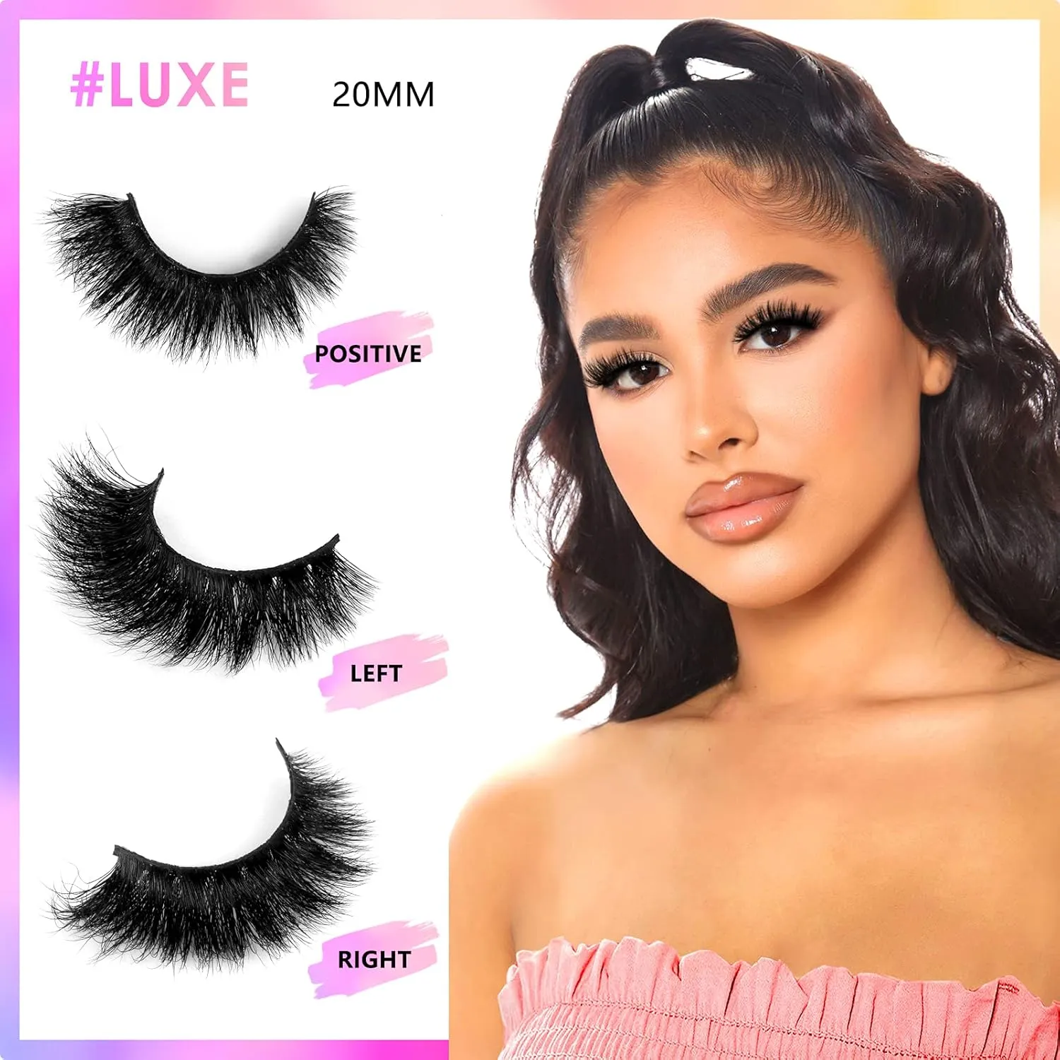 20mm Mink Lashes, 3D Real Mink Lashes, 3 Pairs Fluffy Dramatic False Eyelashes, 100% HandMade Mink Lshes, 6D Wispy Long Thick Full Volume Strip Eye Lashes, Cruelty Free (Party Time)