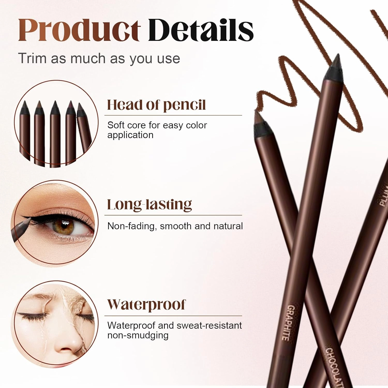 24 HR Waterproof Eyeliner Duo Sharpenable Eye Pencil, 2025 New 2 in 1 Eye Liner and Eyebrow Pencils No Smudging, Upgrade Long Lasting Smudge Resistant Eyeliner Pencil (Chocolate X2)