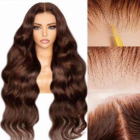 24inch Brown Glueless Wigs Human Hair Wear And Go Brown Wig Human Hair Pre Plucked Pre Cut 200% Density 7x5 HD Closure Chocolate Brown Lace Front Wig #4 Colored Body Wave Wig