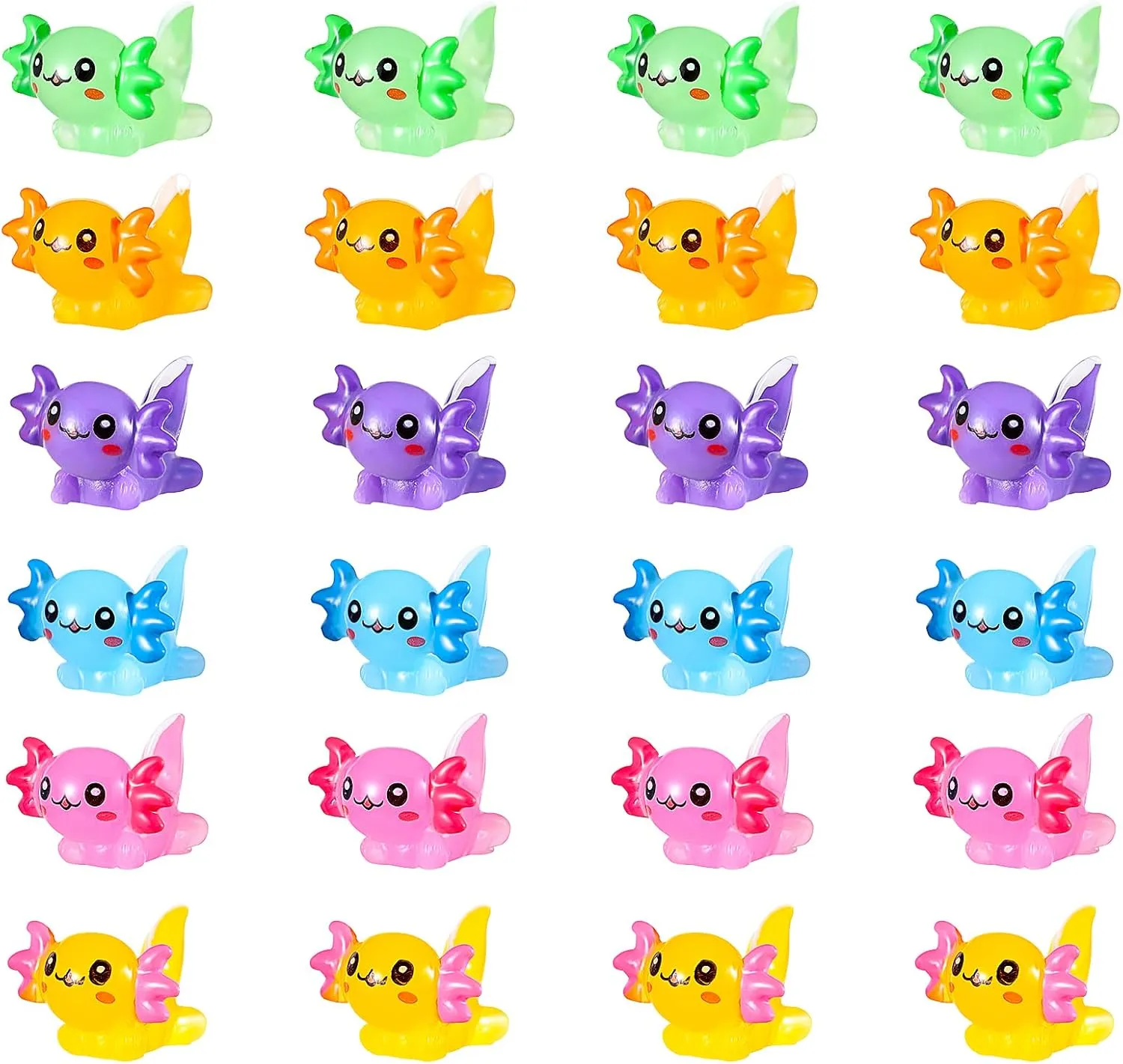 24Pcs Mini Axolotl Figures 6 Colors Mini Resin Axolotl Bulk Axolotl Charms Axolotl Stuff for Garden Ornament Aquarium Landscape DIY(Normal)