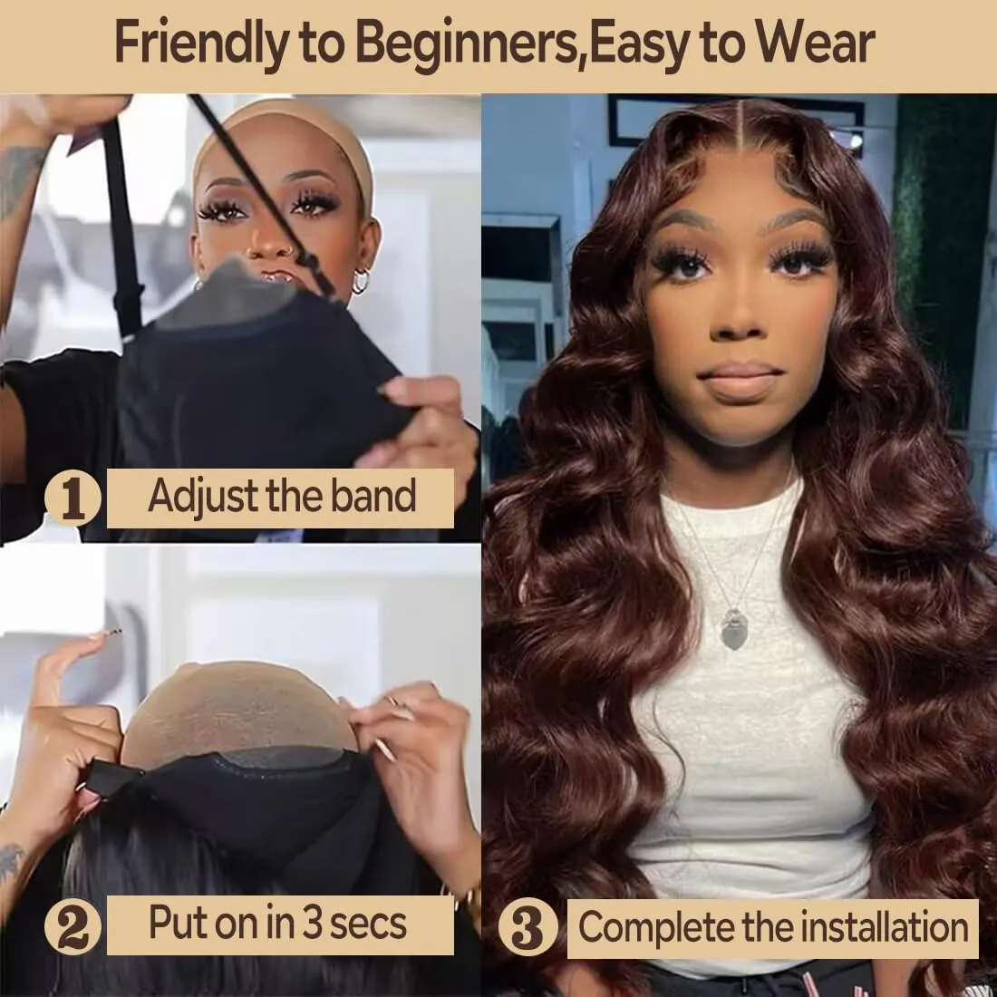250% Density 5x5 HD Lace Closure Wigs Human Hair Glueless Wigs Human Hair Pre Plucked Pre Cut Chocolate Brown Body Wave Lace Front Wigs #4 Glueless Wigs 26 Inch