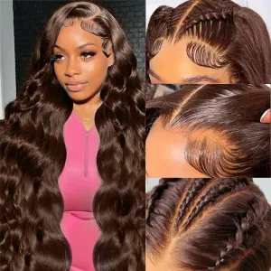 250% Density 5x5 HD Lace Closure Wigs Human Hair Glueless Wigs Human Hair Pre Plucked Pre Cut Chocolate Brown Body Wave Lace Front Wigs #4 Glueless Wigs 26 Inch