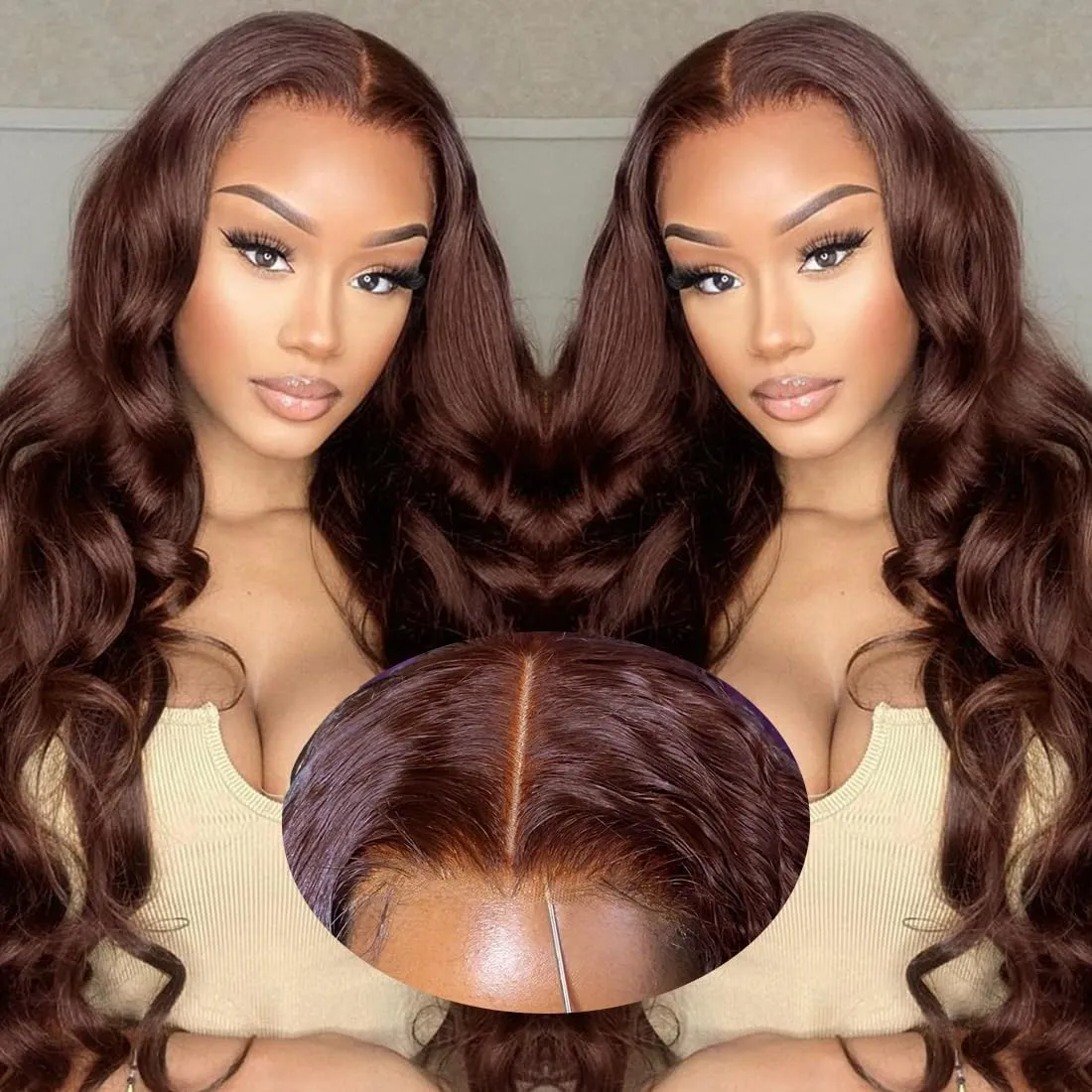 250% Density Chocolate Brown 5x5 HD Lace Closure Wigs Human Hair Body Wave Glueless Wigs Human Hair Pre Plucked Pre Cut Lace Front Wigs Human Hair for Women 4# Brown Wig 16 Inch
