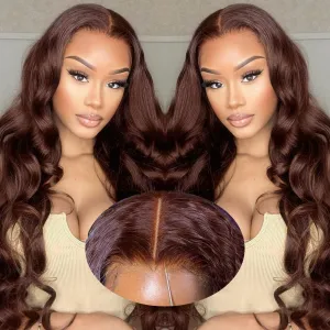 250% Density Chocolate Brown 5x5 HD Lace Closure Wigs Human Hair Body Wave Glueless Wigs Human Hair Pre Plucked Pre Cut Lace Front Wigs Human Hair for Women 4# Brown Wig 16 Inch